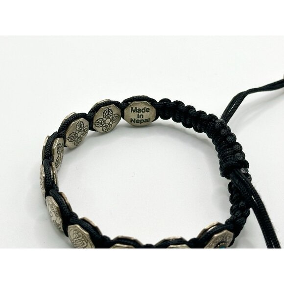 Auspicious Symbols Bracelet: Tibetan Buddhism Silvertone Metal Cord Bracelet - Picture 4 of 5